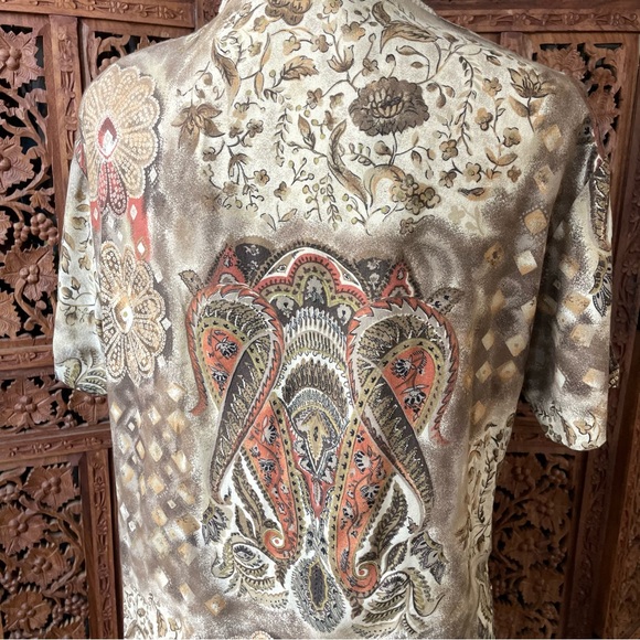 Vintage Paisley Floral Printed Button Down Blouse with Crochet Trim Boho Western - Picture 11 of 12